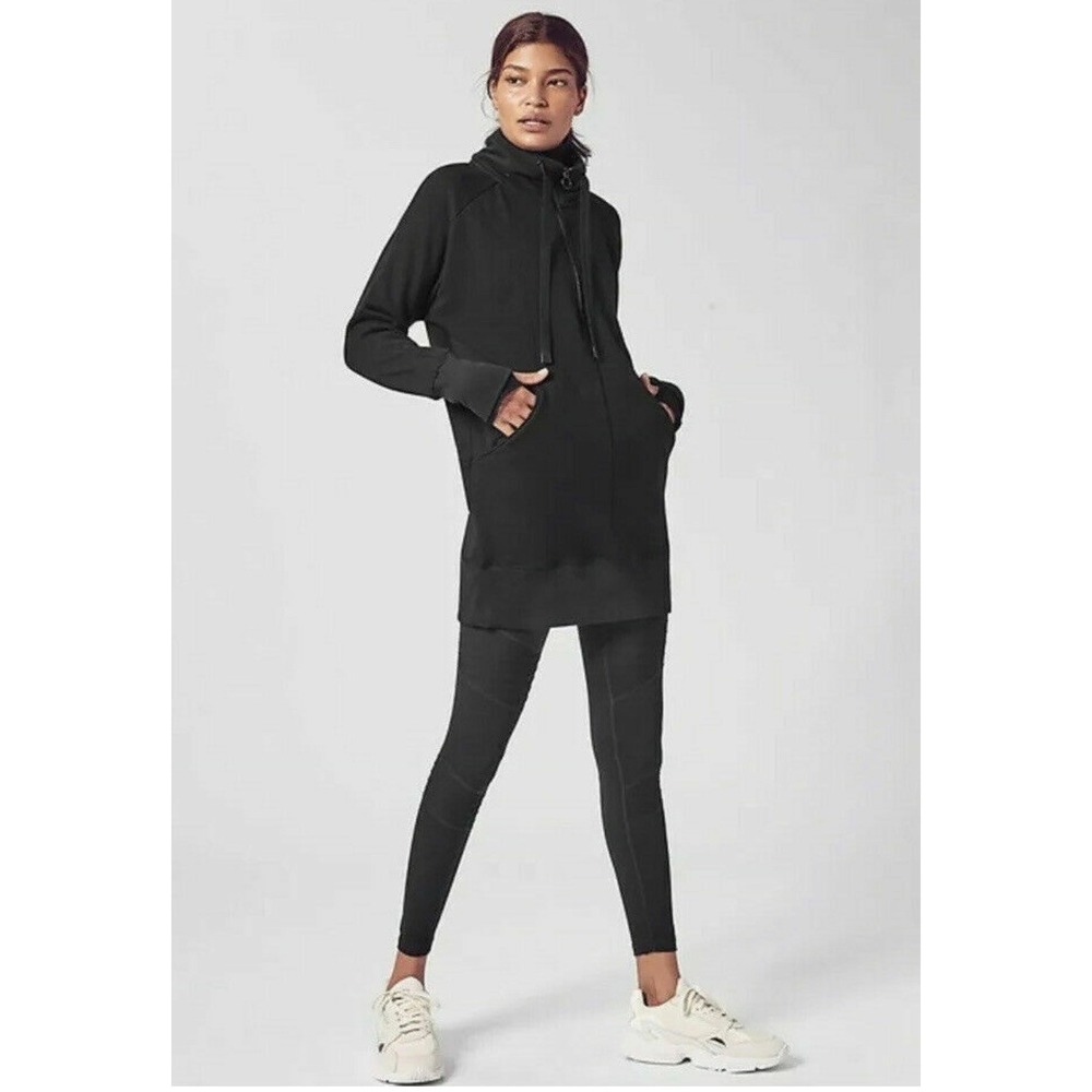Athleta Triumph Quarter Zip Hoodie Black Tunic Sweatshirt Small